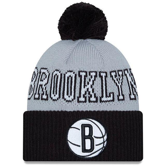 Mens New Era /Gray Brooklyn Nets Tip-Off Two-Tone Cuffed Knit Hat with Pom Product Image