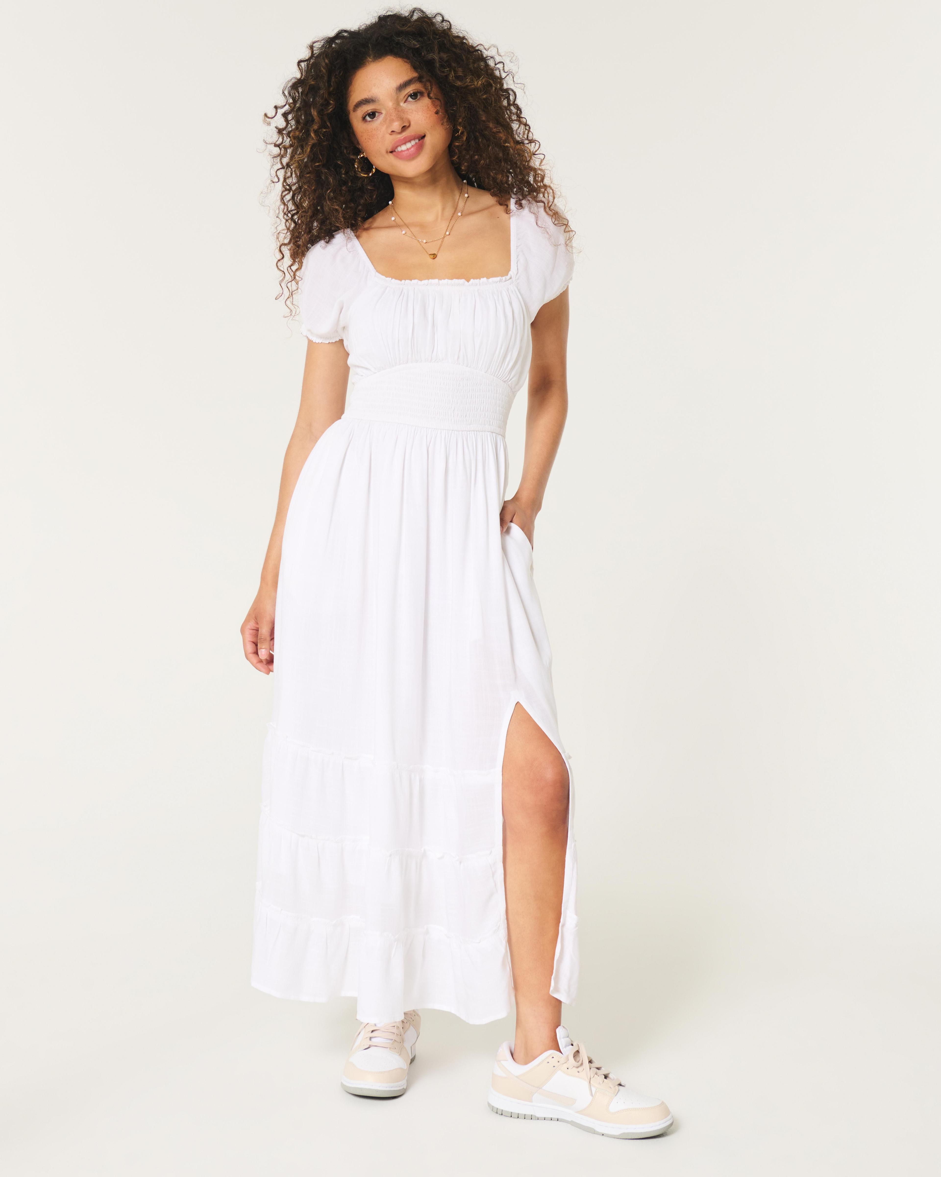 Hollister Saidie Short-Sleeve Tie-Back Midi Dress Product Image