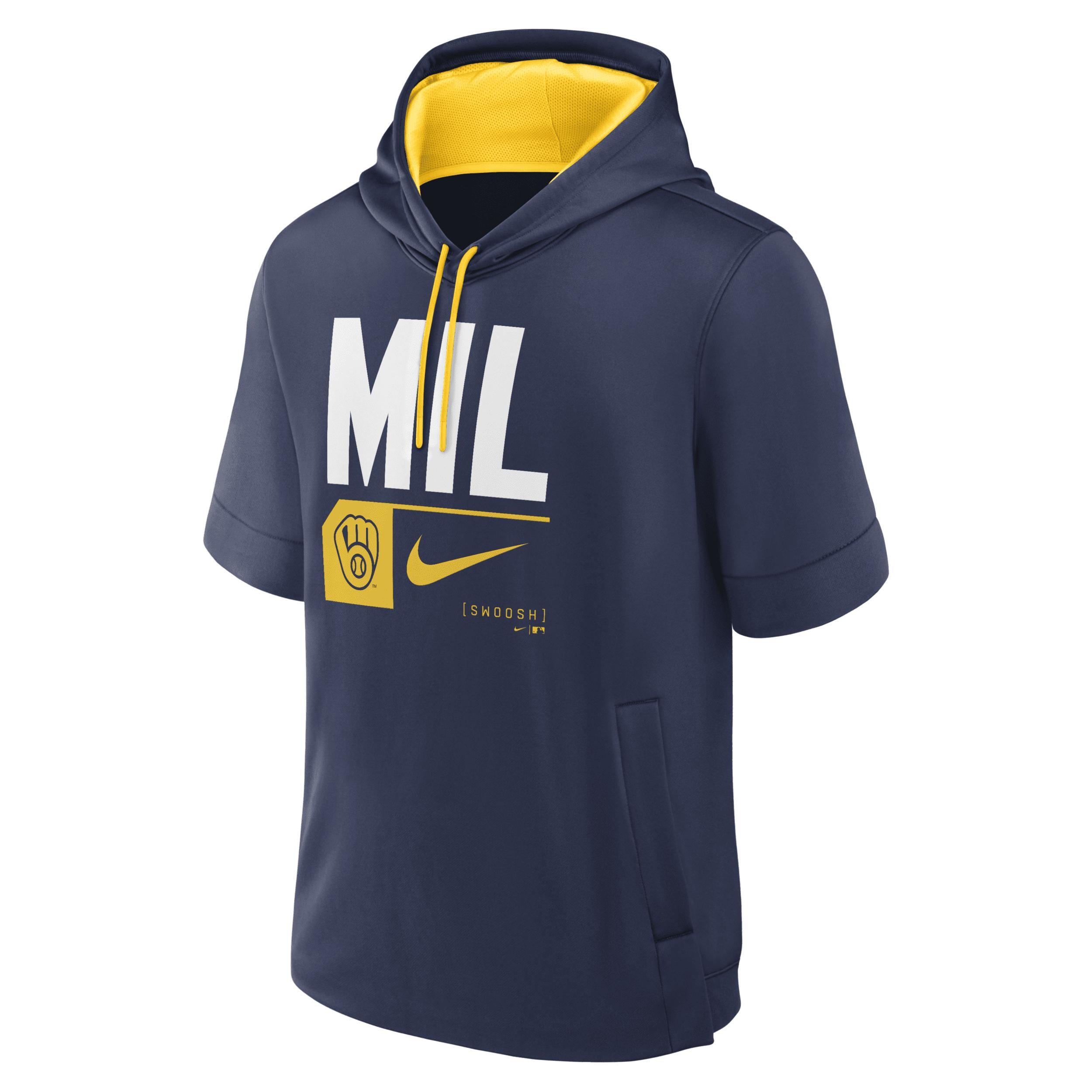 Milwaukee Brewers Tri Code Lockup Nike Mens MLB Short-Sleeve Pullover Hoodie Product Image