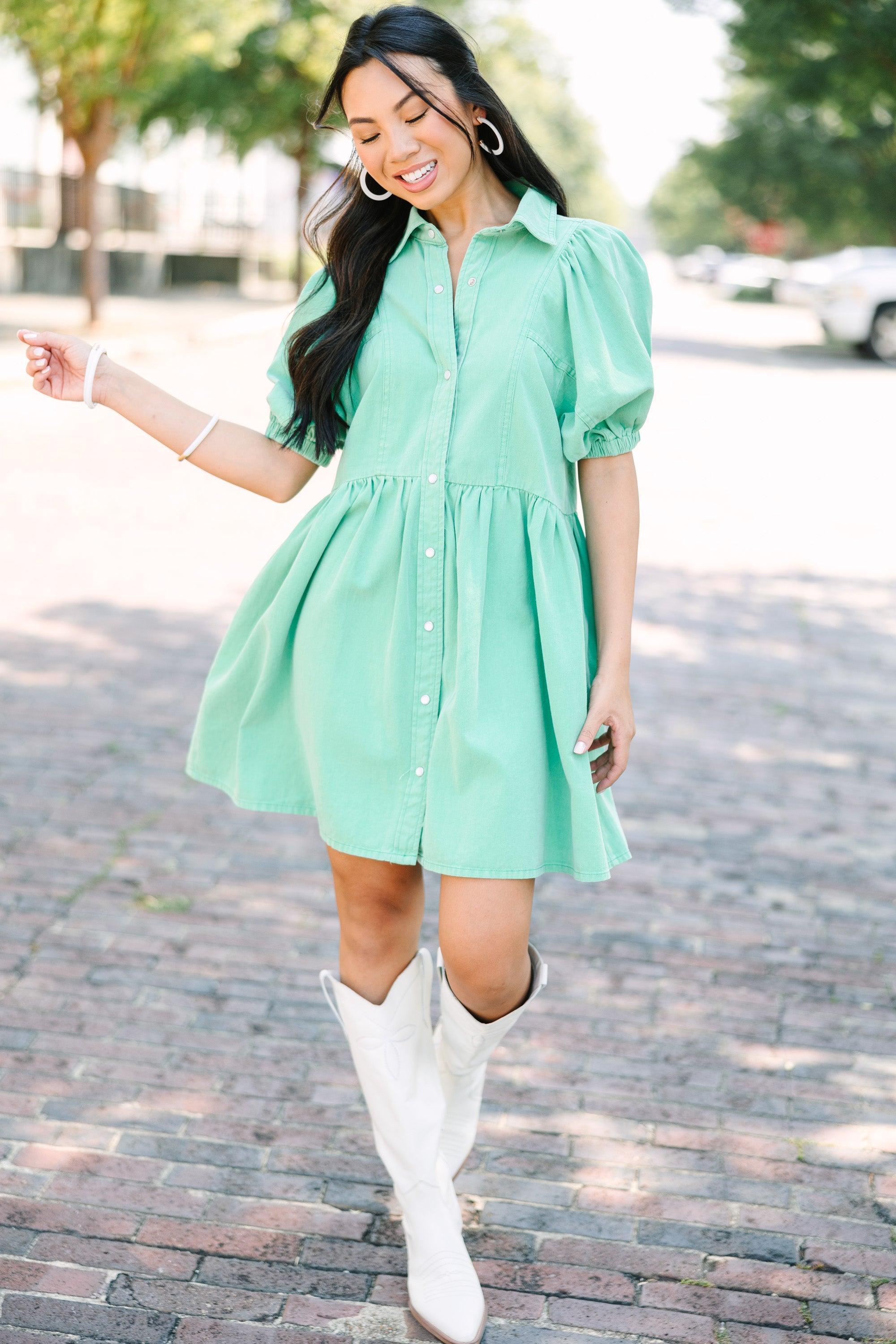 Well Known Green Denim Babydoll Dress Female Product Image