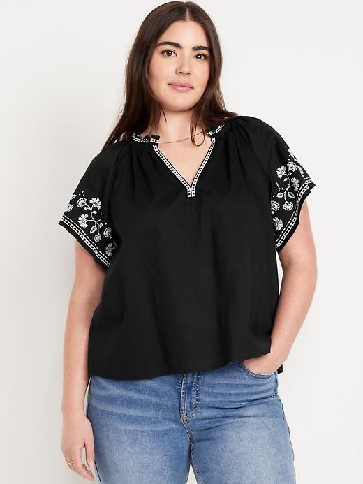 Embroidered Split-Neck Top Product Image