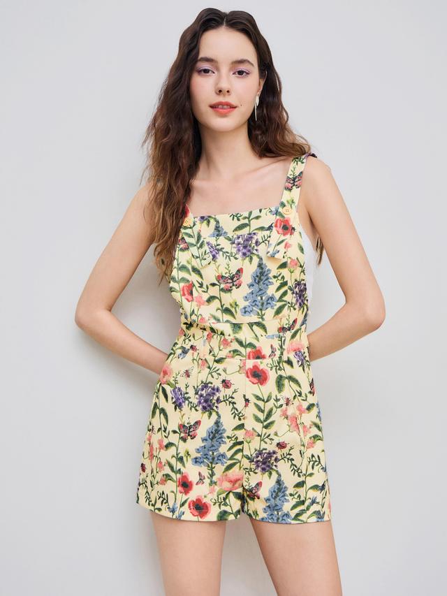 Lightweight Corduroy Floral Button Romper Product Image