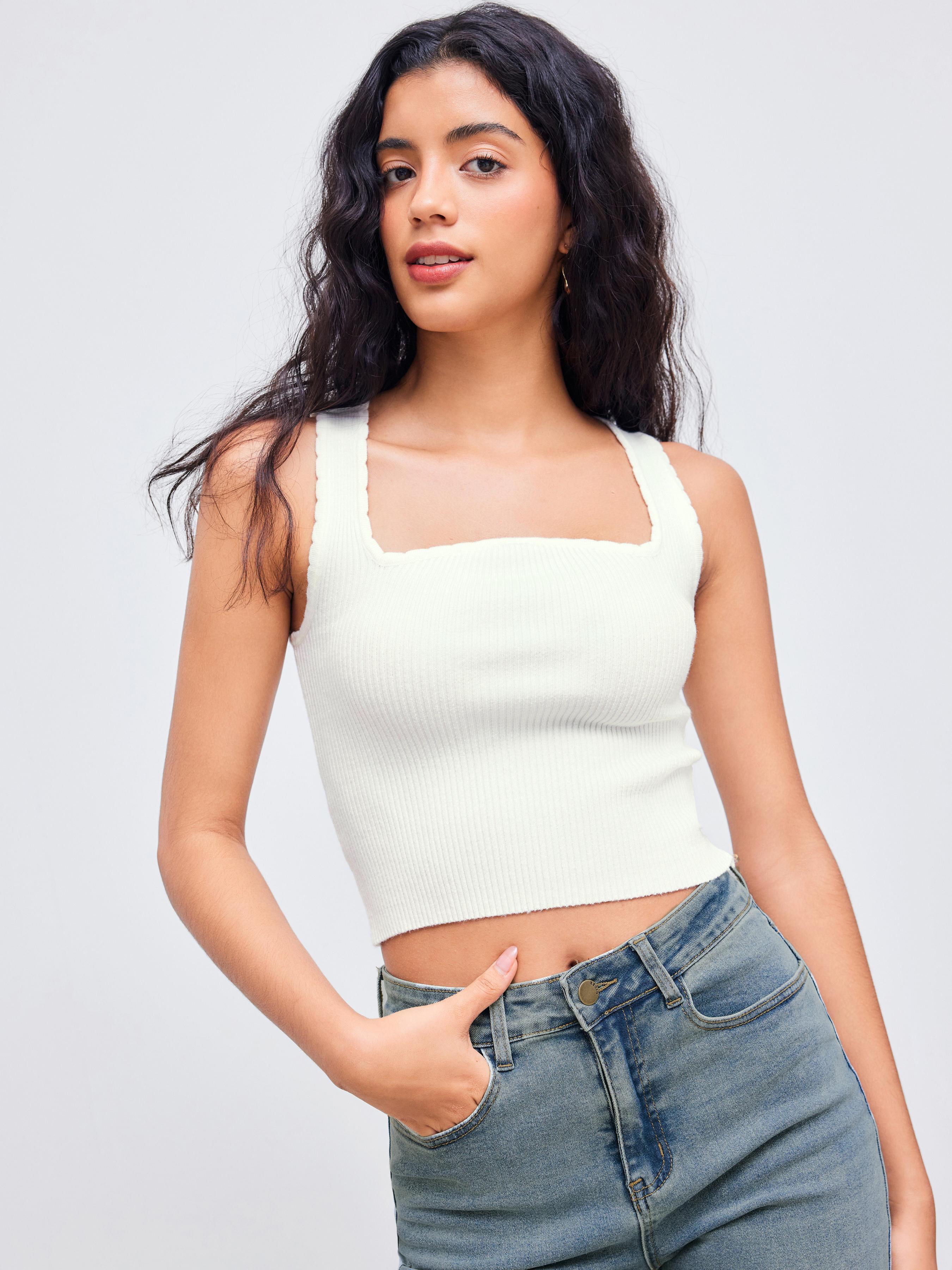 Knitted Square Neck Solid Crop Tank Top product image