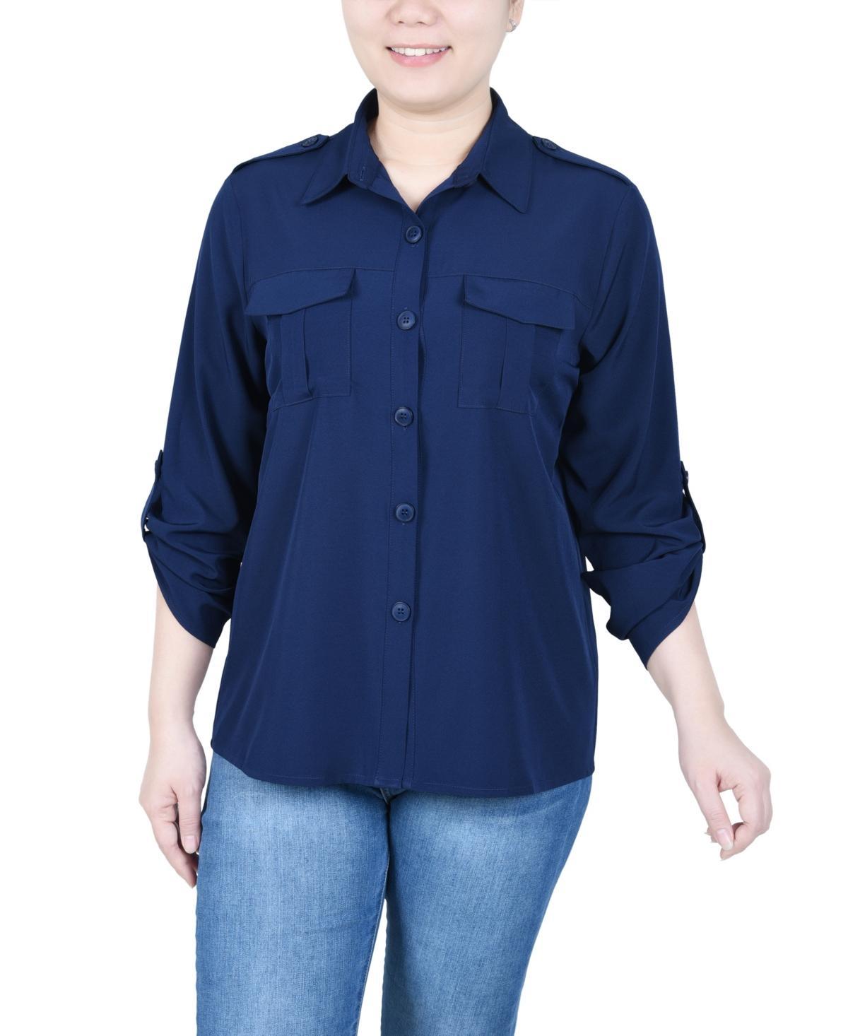 Ny Collection Womens 3/4 Sleeve Roll Tab Blouse Product Image