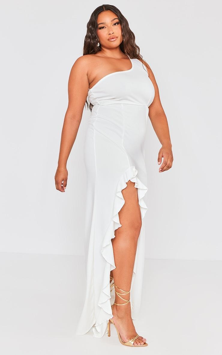 Plus Ivory One Shoulder Ruffle Hem Maxi Dress Product Image