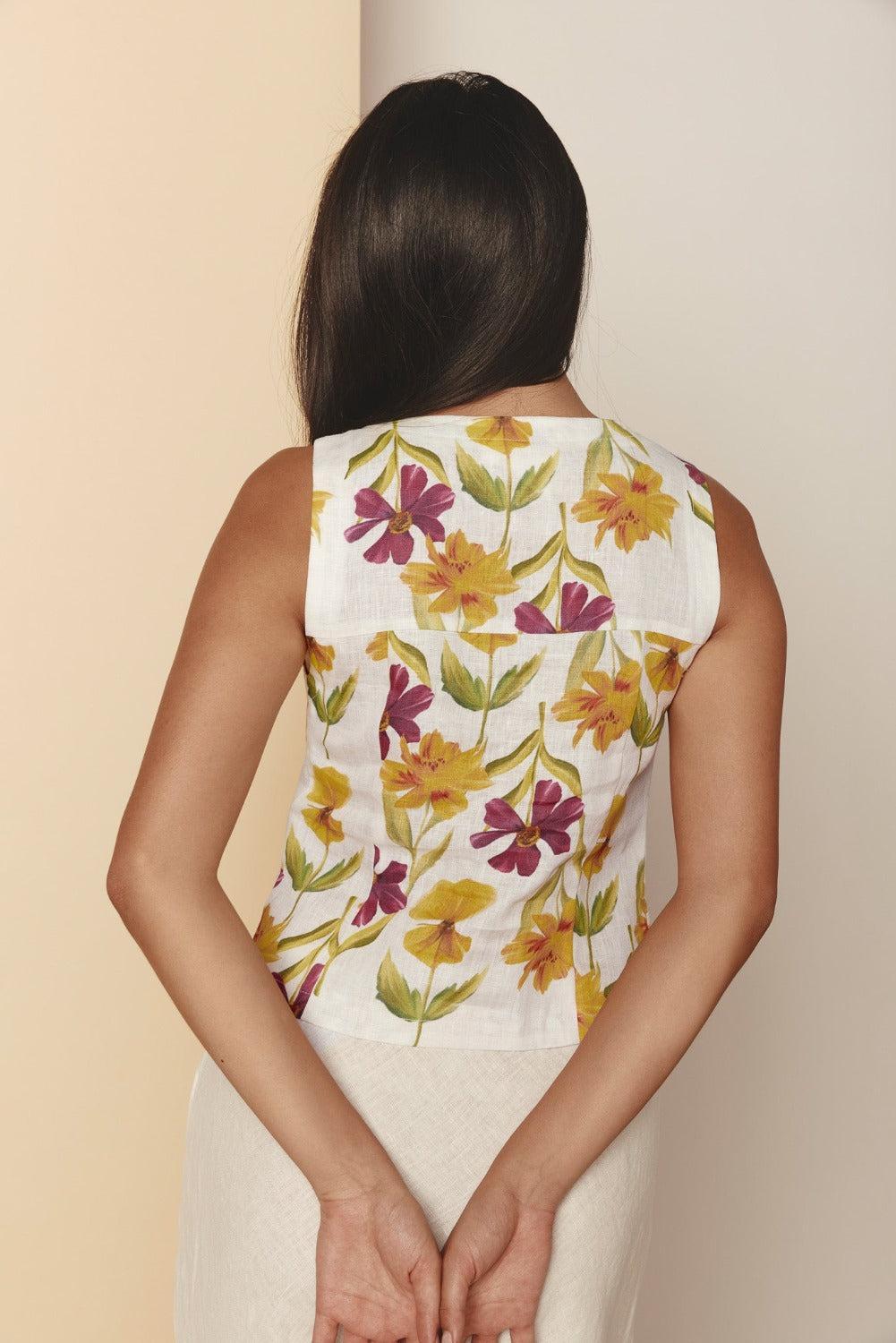 Lila Linen Vest Flora Product Image