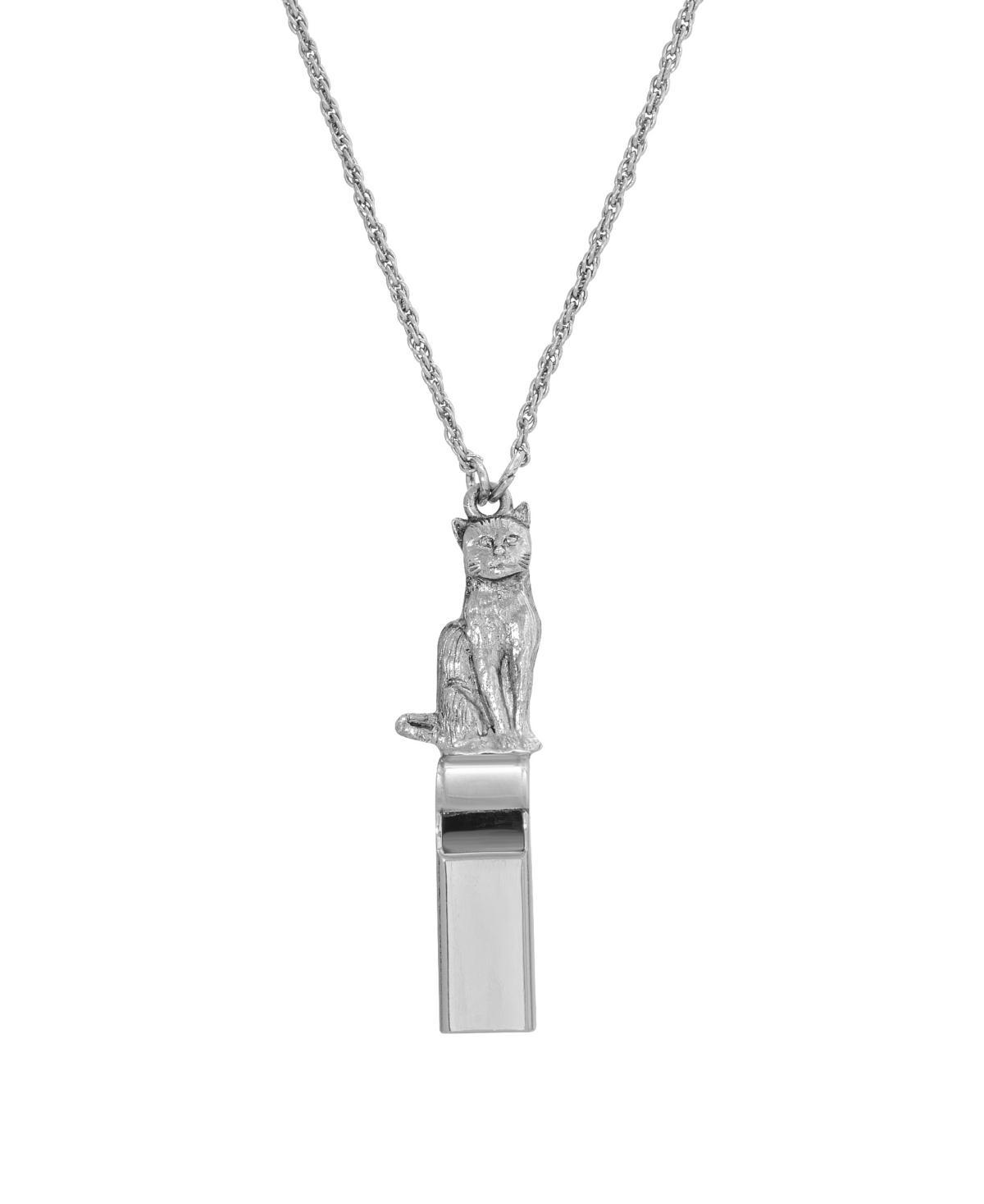 1928 Silver Tone Cat Whistle Pendant Necklace, Womens, Grey Product Image