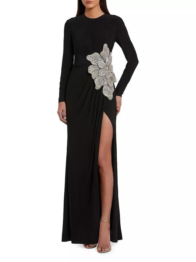 Jersey Beaded Floral Long-Sleeve Gown Product Image