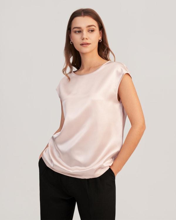 Basic Cap Sleeves Silk Tee Product Image