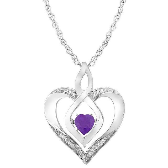 Sterling Silver Gemstone & Diamond Accent Heart Pendant Necklace, Womens Purple Product Image