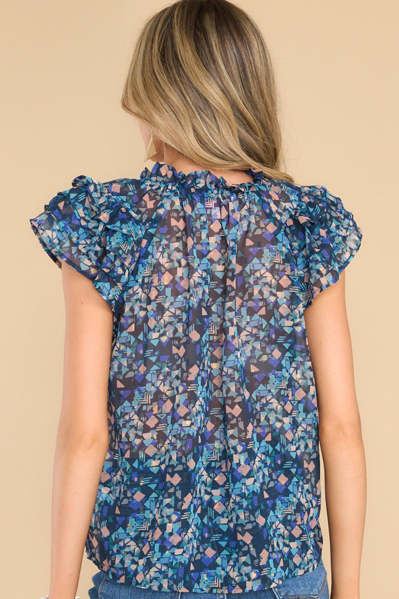 Sweet As You Blue Geo Print Top Product Image