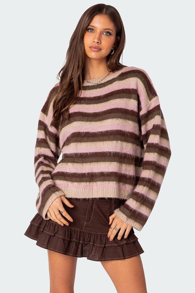 Oversized Fuzzy Striped Sweater Product Image