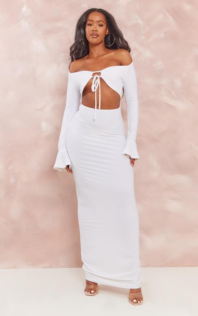 Shape White Slinky Cut Out Detail Long Sleeve Maxi Dress Product Image