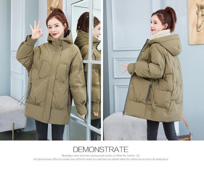 Hooded Zip-Up Plain Long Puffer Coat Product Image