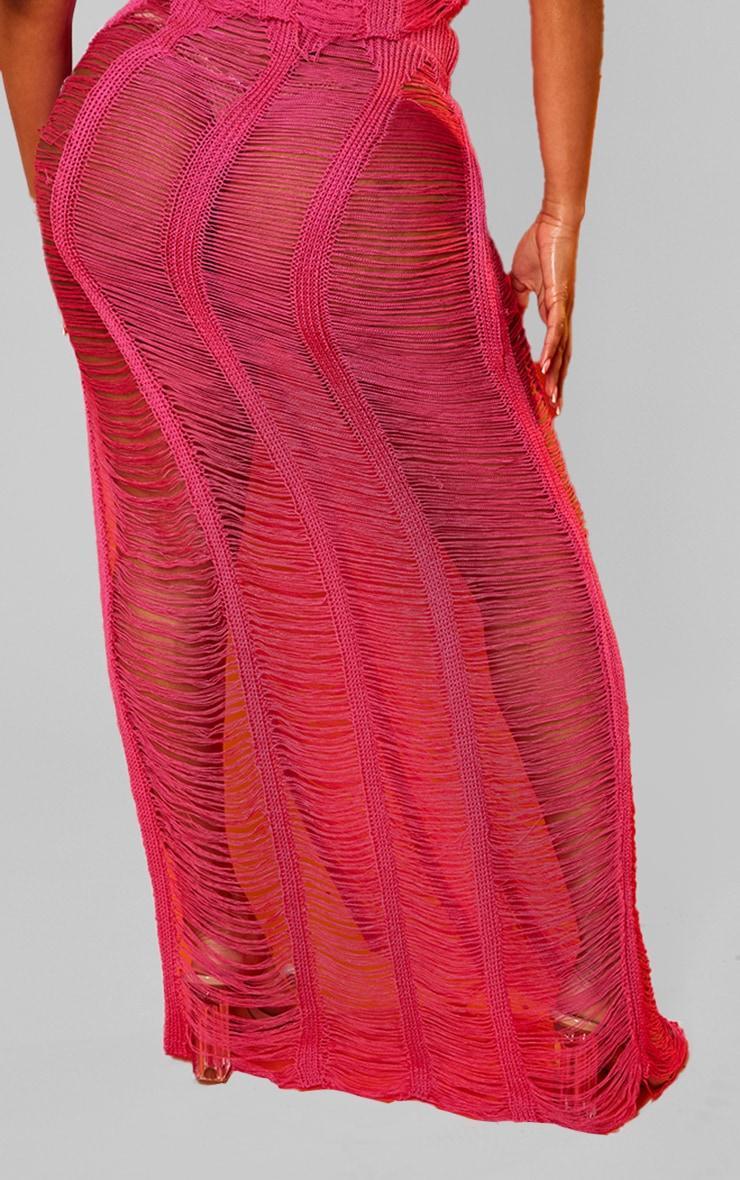 Shape Bright Pink Knit Ladder Maxi Skirt Product Image