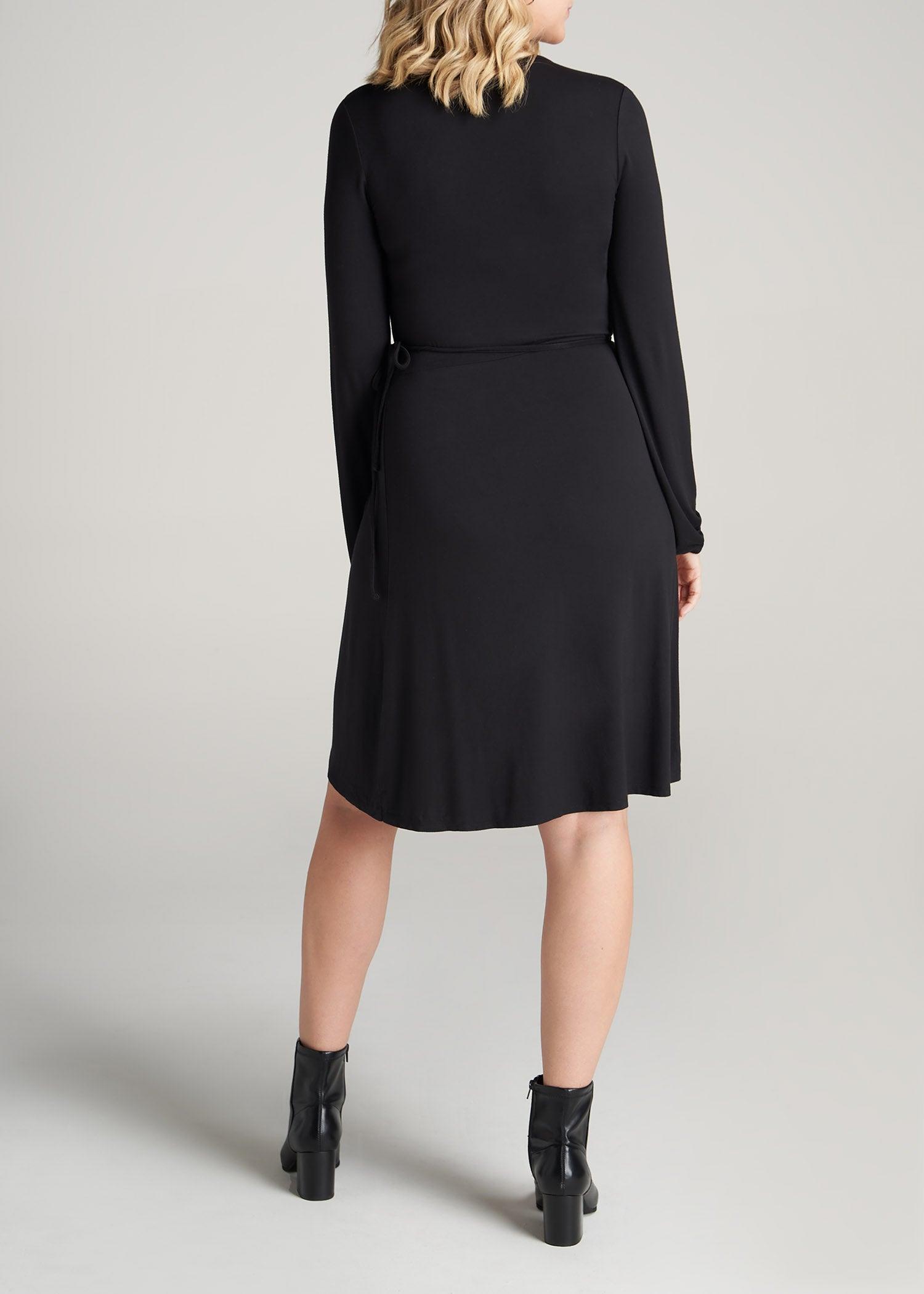 Long Sleeve Jersey Wrap Dress for Tall Women in Black Product Image