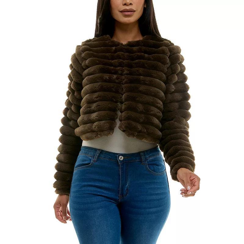 Womens Nina Leonard Long Sleeve Faux Fur Bolero Brown Product Image