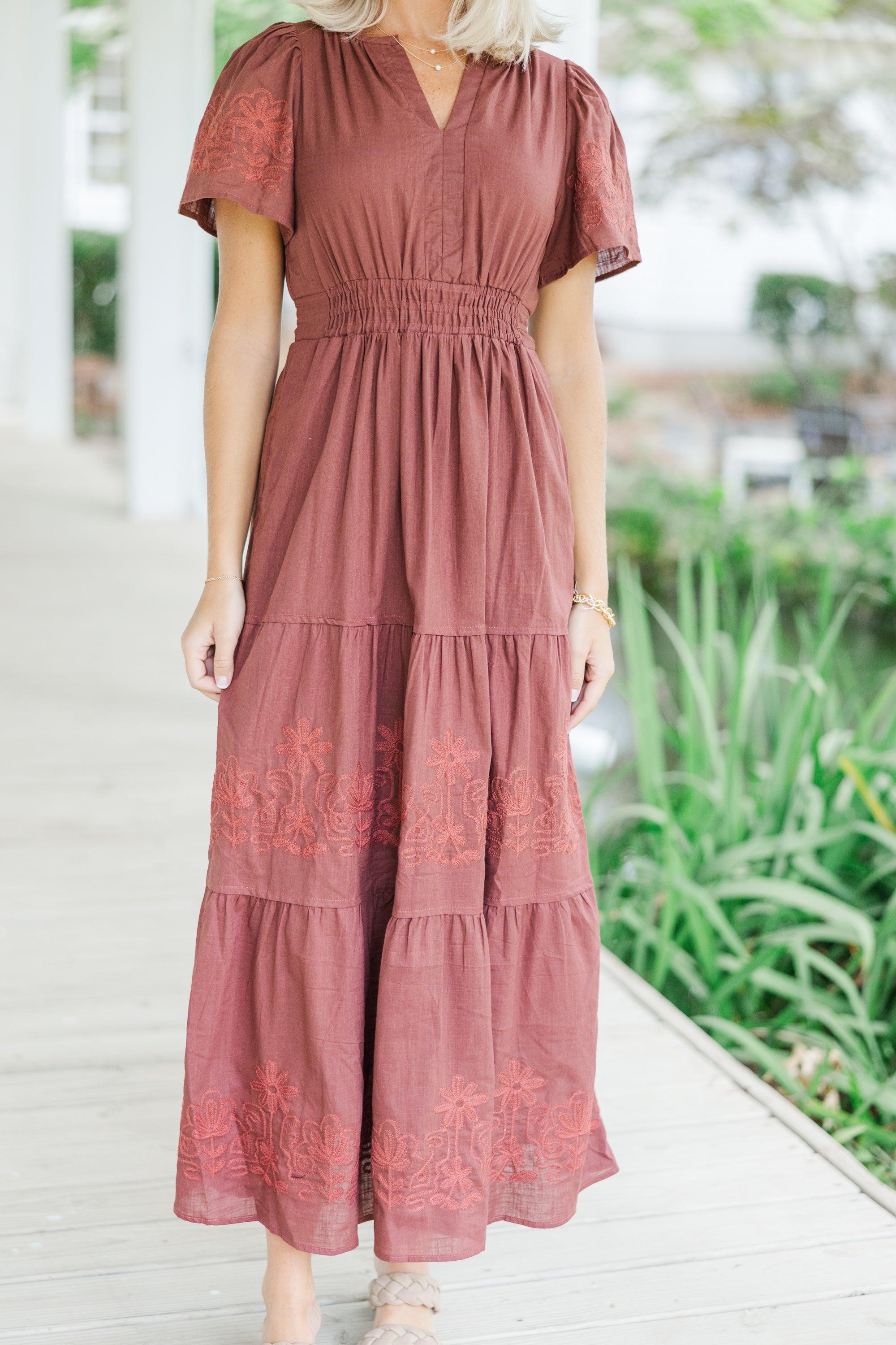 It's A Dream Burgundy Red Embroidered Maxi Dress Female Product Image