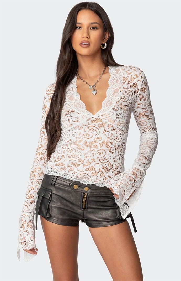 Edikted Women's Sheer Lace Bell Sleeve Top product image