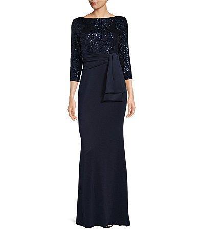 Eliza J 34 Sleeve Boat Neck Sequin Side Ruffle V-Back A Product Image