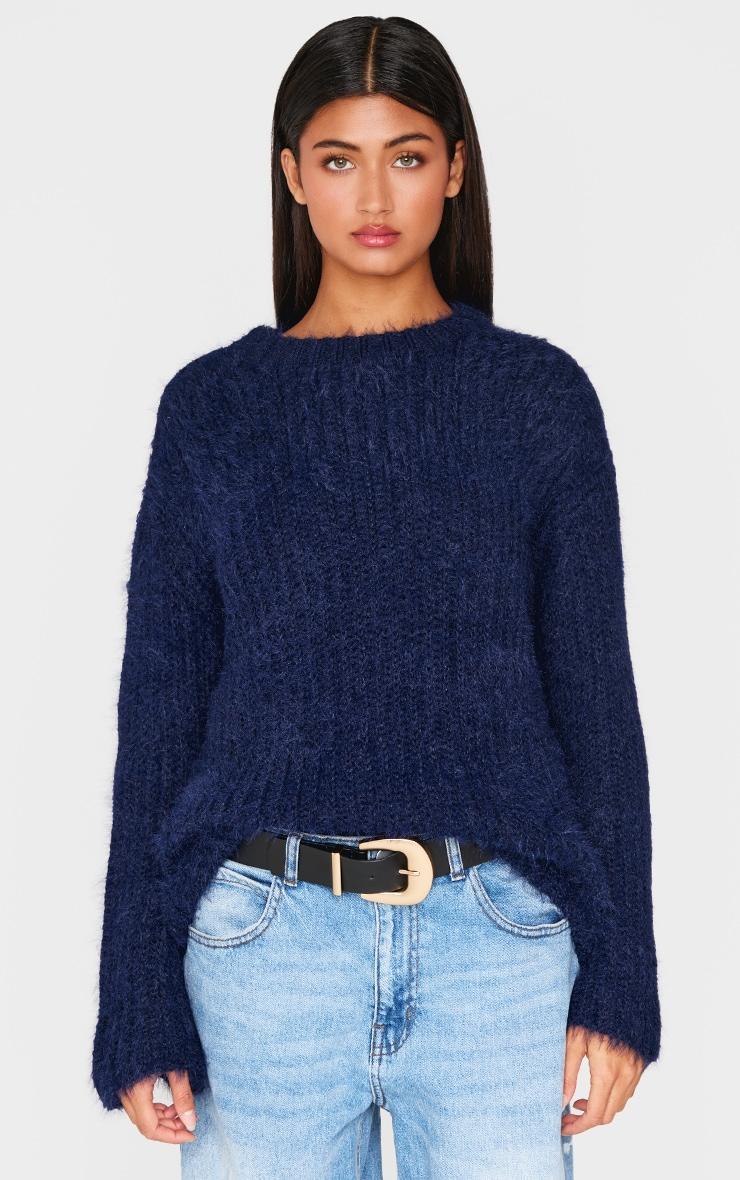 Navy Eyelash Knit Super Oversized Sweater Product Image