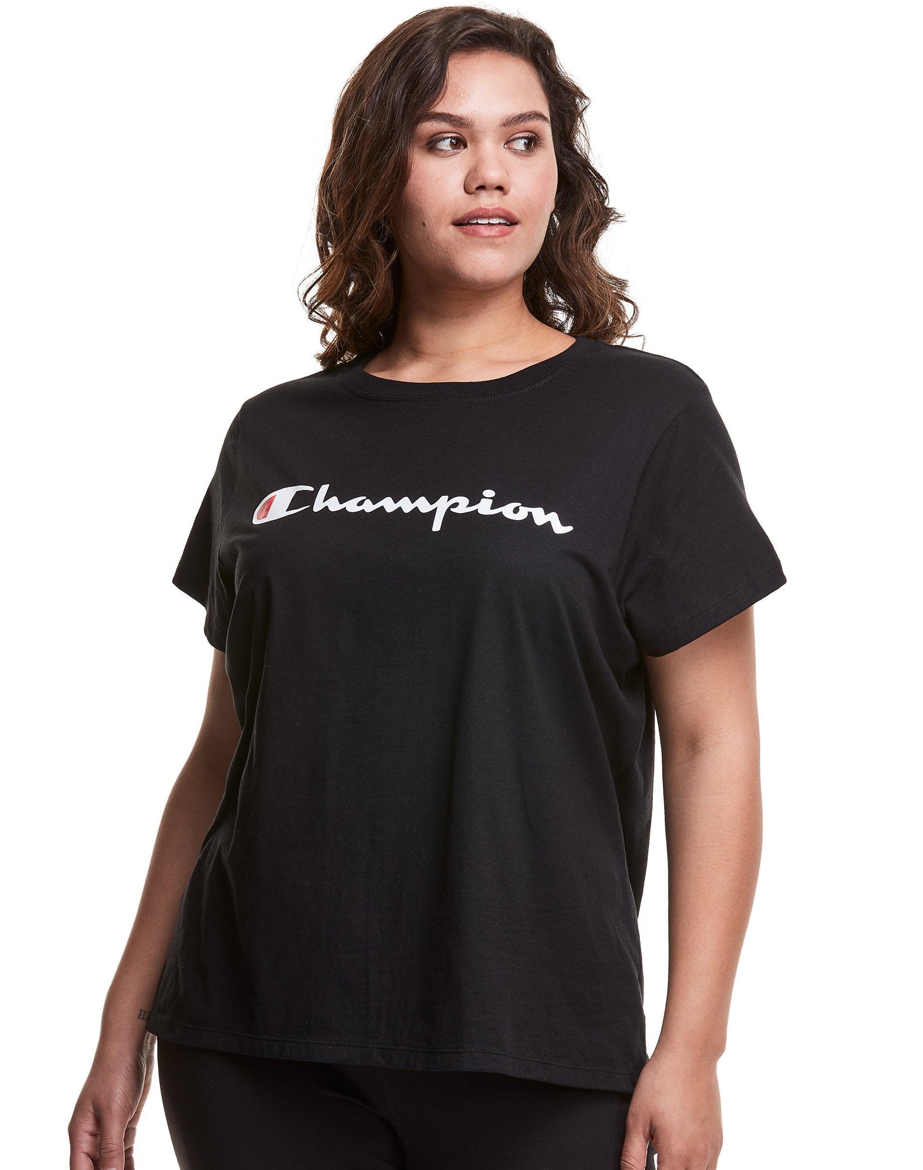 Womens Champion Classic T-Shirt, Script Logo (Plus Size) Black 1X Product Image