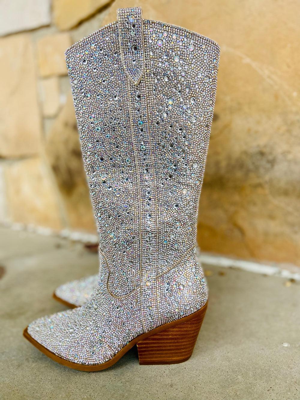 Nashville Glitz & Glam Silver Rhinestone Boots Product Image