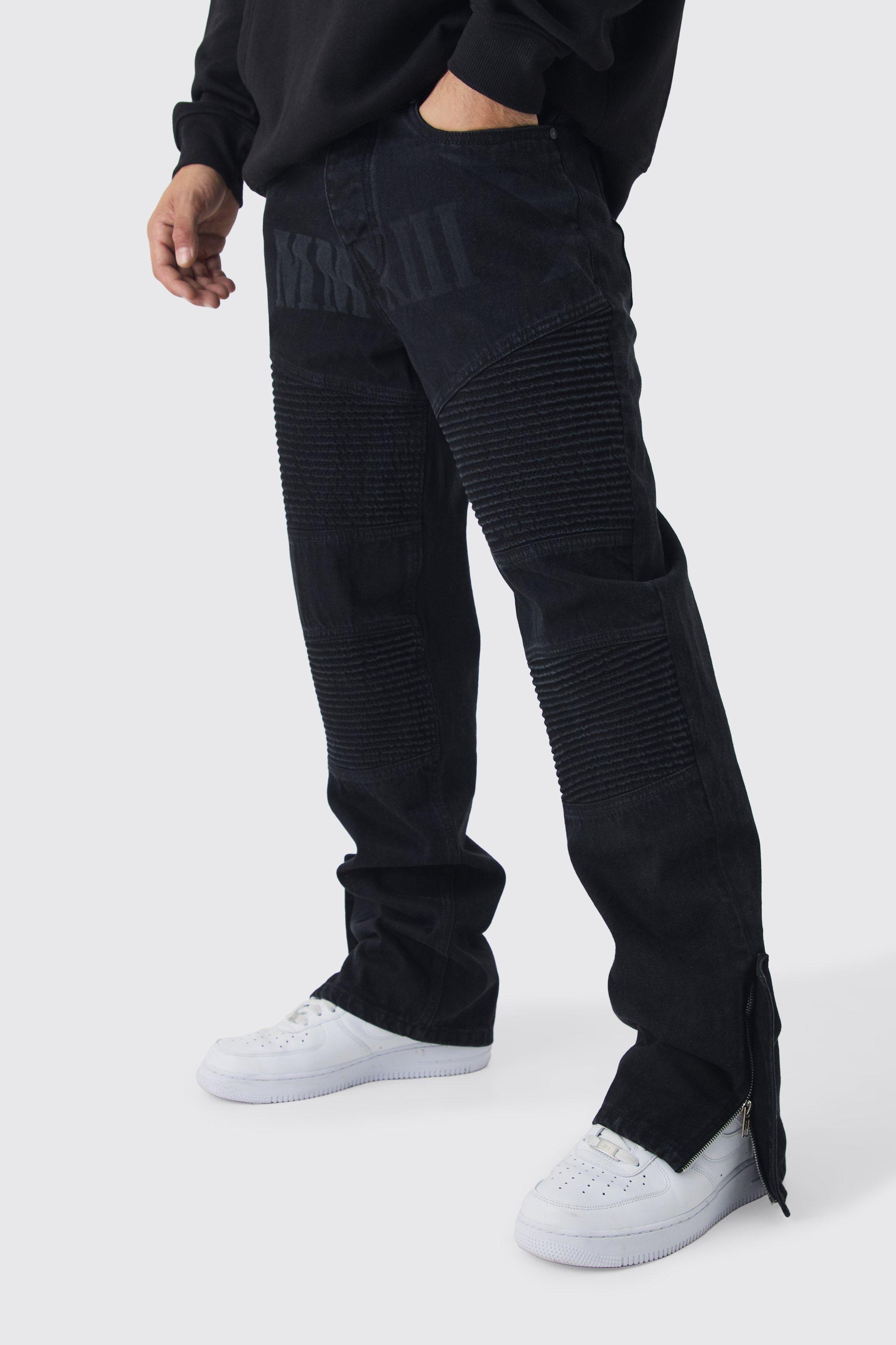 Straight Leg Moto Star Laser Print Jeans | boohooMAN USA product image