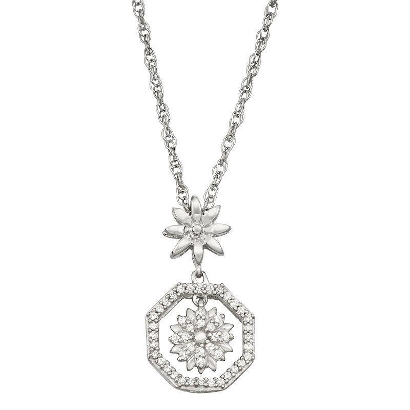 Jewelexcess Sterling Silver 1/6 Carat T.W. Diamond Flower Pendant Necklace, Womens White Product Image