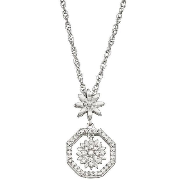 Jewelexcess Sterling Silver 1/6 Carat T.W. Diamond Flower Pendant Necklace, Womens Silver Tone Product Image