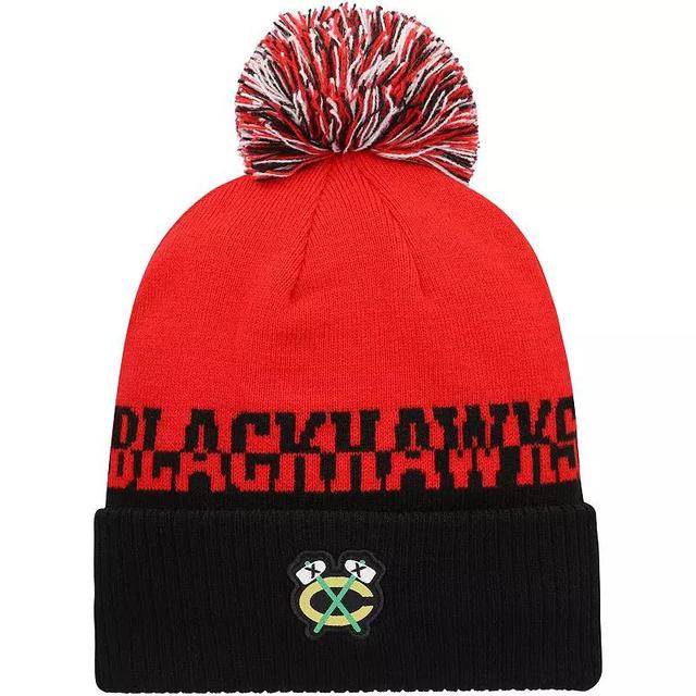 Mens adidas /Black Chicago Blackhawks COLD.RDY Cuffed Knit Hat with Pom Product Image