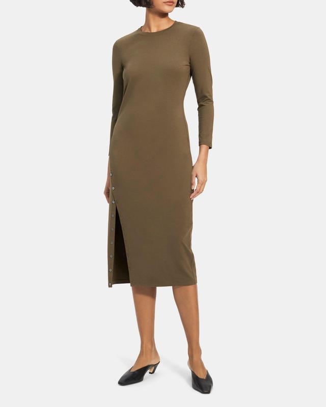 Button-Hem Long-Sleeve Dress in Modal Cotton Product Image