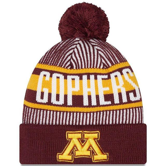 Mens New Era Maroon Minnesota Golden Gophers Logo Striped Cuff Knit Hat with Pom Product Image