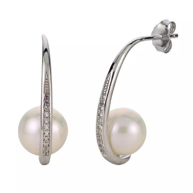 PearLustre by Imperial Sterling Silver Freshwater Cultured Pearl & White Topaz Hoop Earrings, Womens Product Image