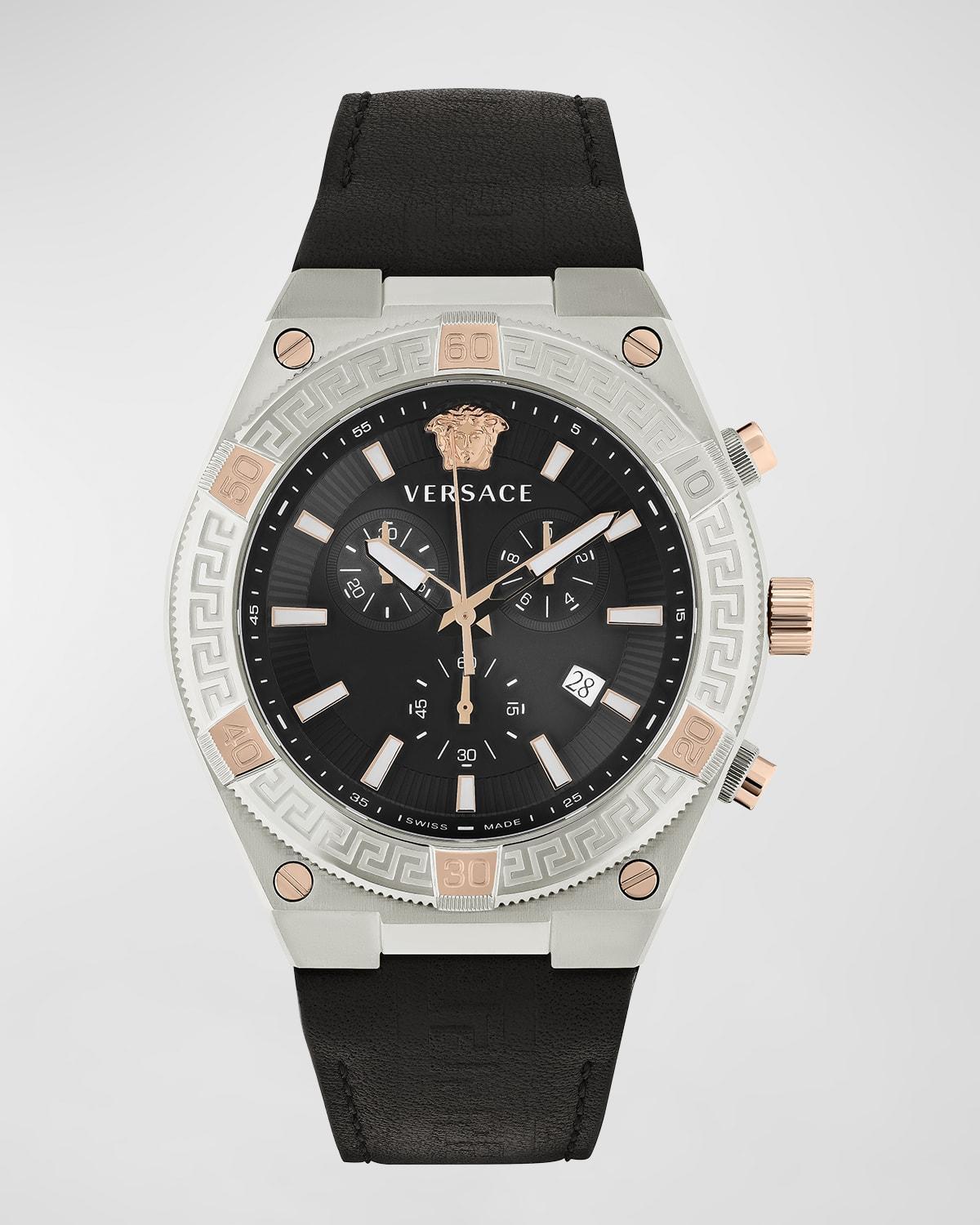 Versace V-Sporty Greca Chronograph Leather Strap Watch, 46mm Product Image