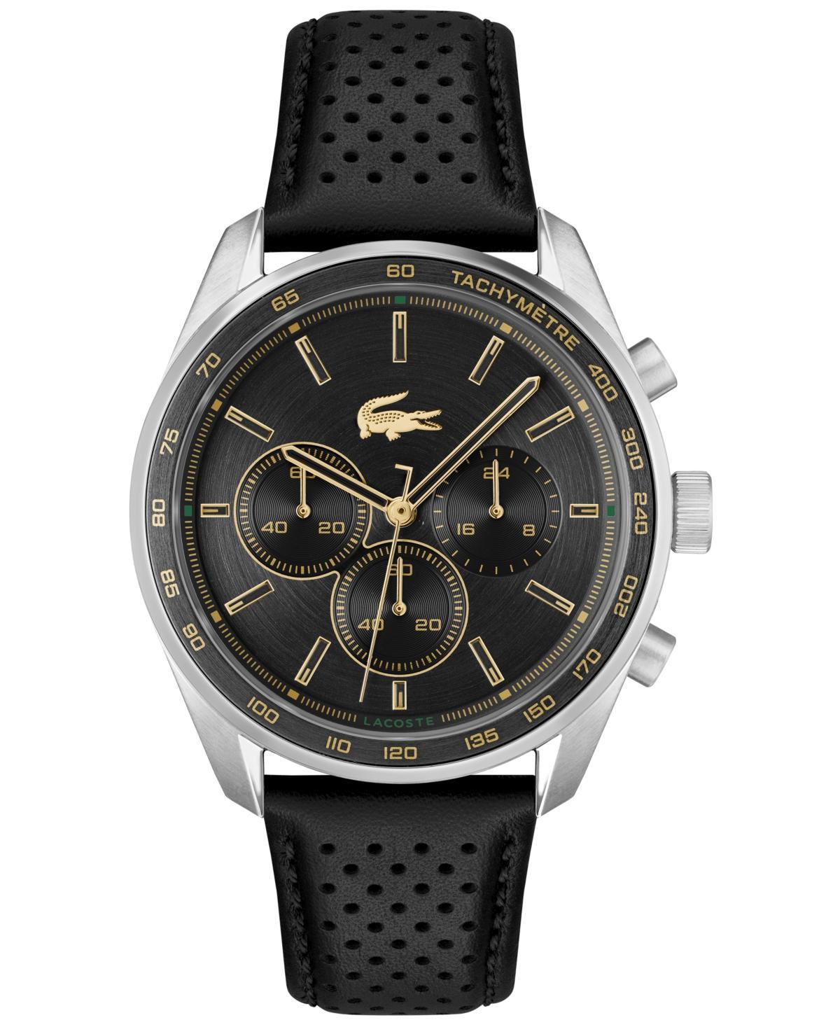 Lacoste Mens Boston Quartz Chronograph Black Leather Strap Watch Product Image