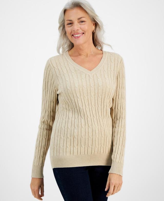 Style & Co Womens Cotton Cable-Knit V-Neck Sweater, Created for Macys Product Image