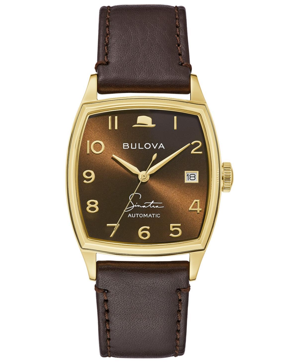 Bulova Mens Frank Sinatra Automatic Brown Leather Strap Watch 33.5x45mm Product Image