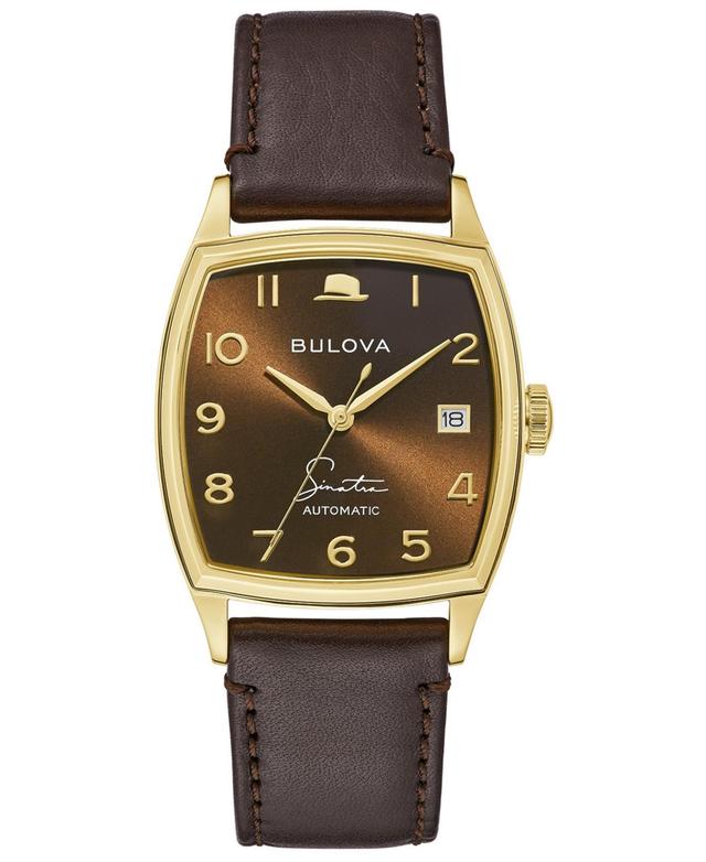 Bulova Mens Frank Sinatra Automatic Brown Leather Strap Watch 33.5x45mm Product Image