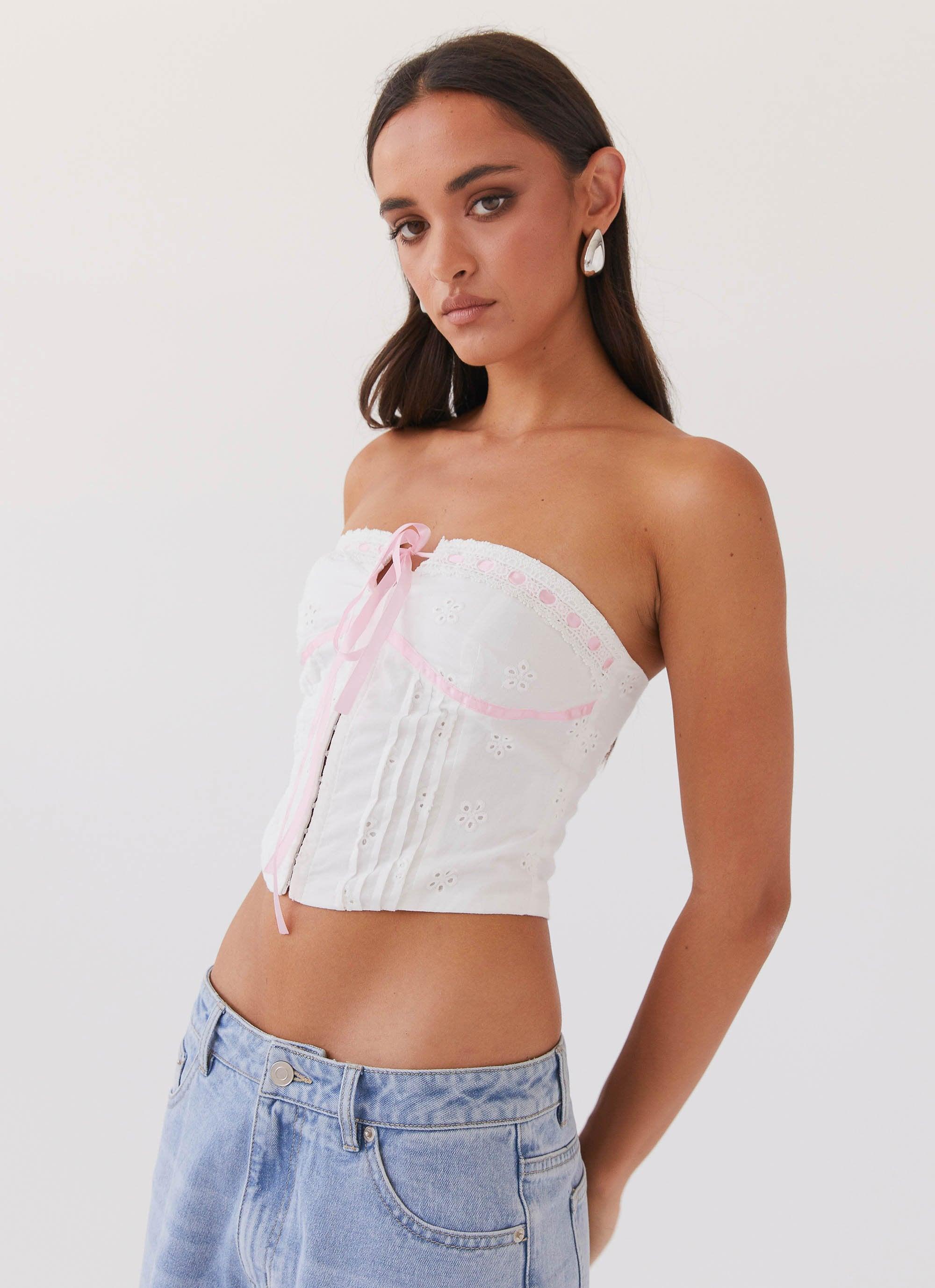 All My Affection Bustier Top - Pink Ribbon Product Image