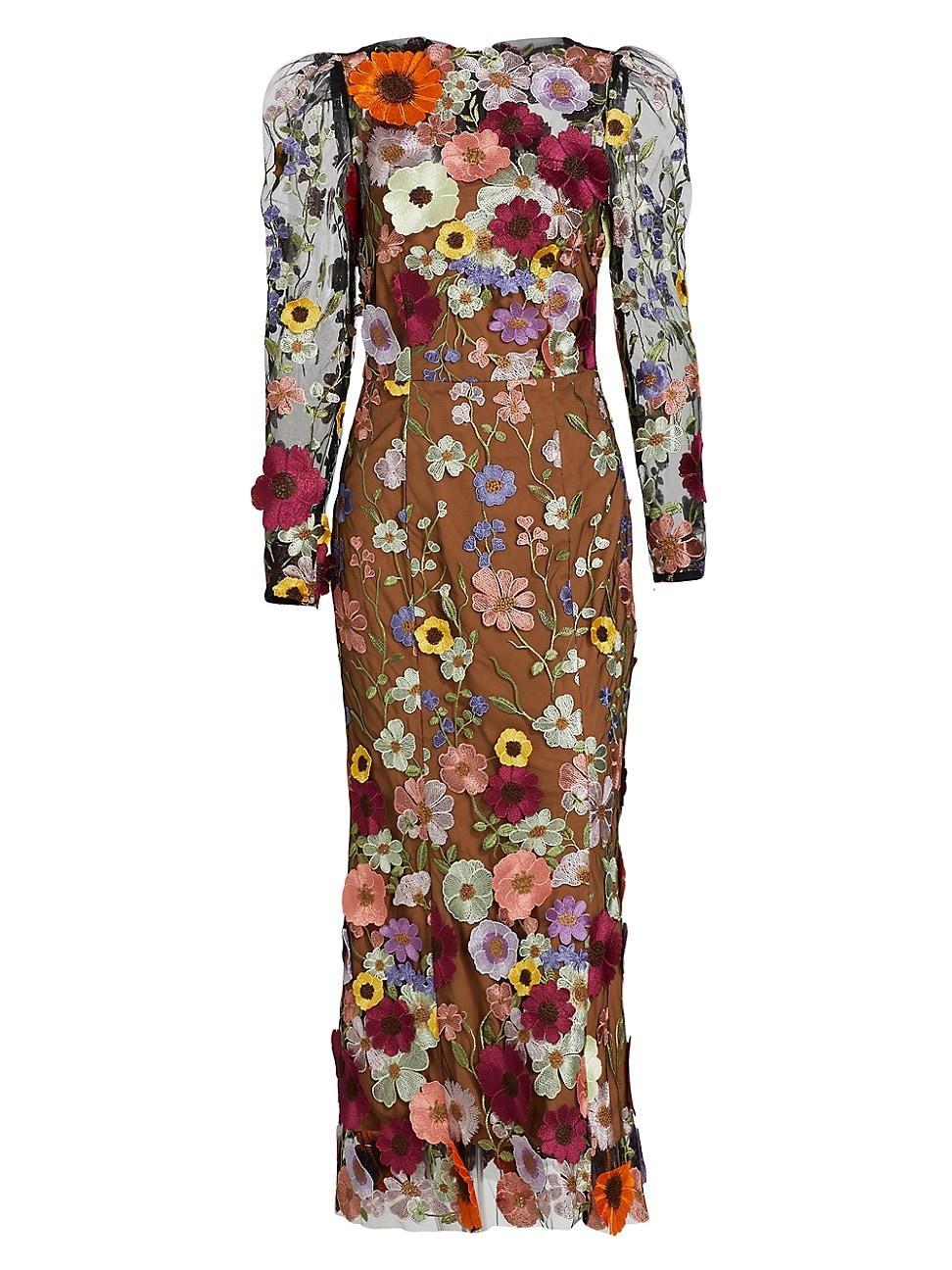 Womens Shannon Floral Applique Midi-Dress Product Image