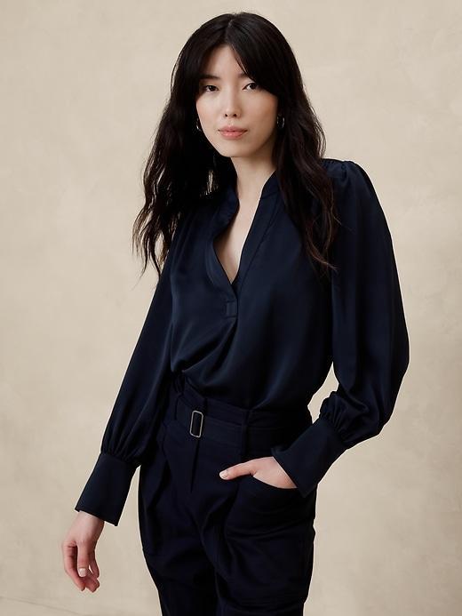 Crepe Volume-Sleeve Blouse Product Image