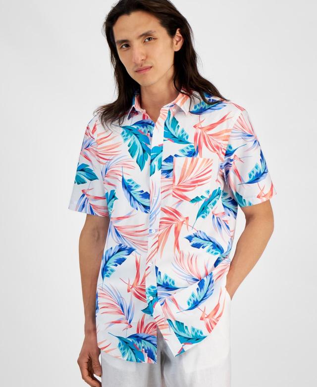 Club Room Mens Summer Leaf Regular-Fit Stretch Tropical-Print Button-Down Poplin Shirt, Created for Macys Product Image