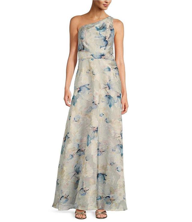 Aidan Mattox Metallic Jacquard One Shoulder Sleeveless Ball Gown Product Image