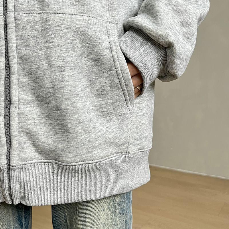 Plain Zip-Up Hoodie Product Image