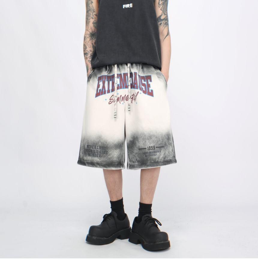 High Waist Lettering Wide Leg Shorts Product Image