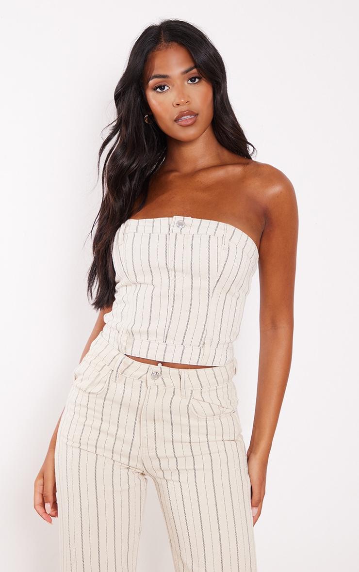 Tall Cream Denim Pinstripe Corset Top product image