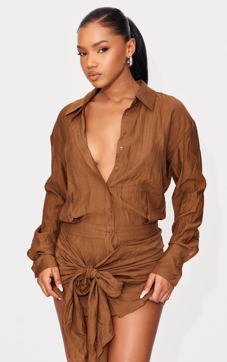 Chocolate Tie Detail Shirt Dress Product Image