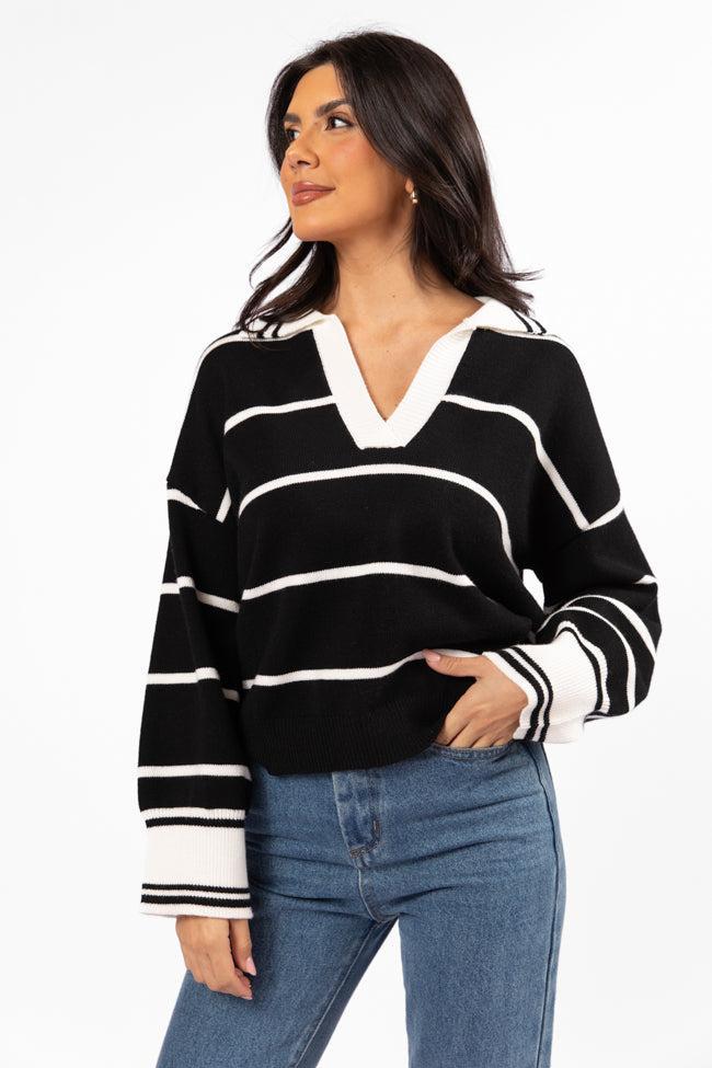 Imagine That Black Striped Collared Sweater Product Image