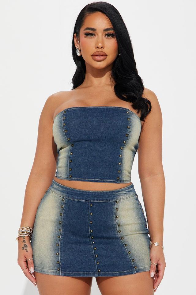 Roxanne Denim Washed Skirt Set - Dark Wash Product Image